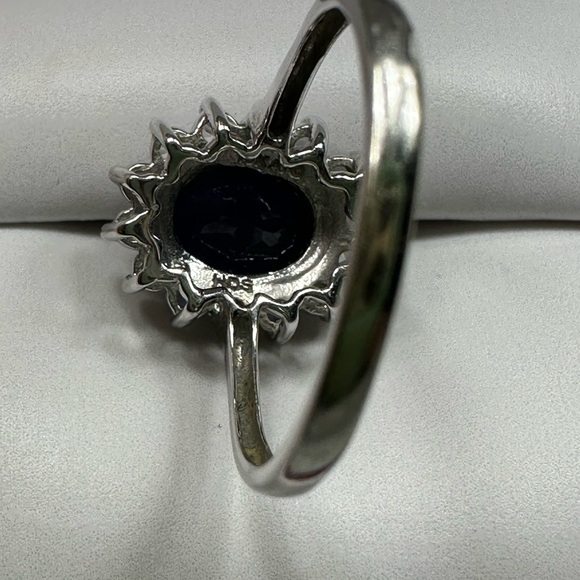 Lab created Blue and White Sapphire Diana Ring - Picture 2 of 7